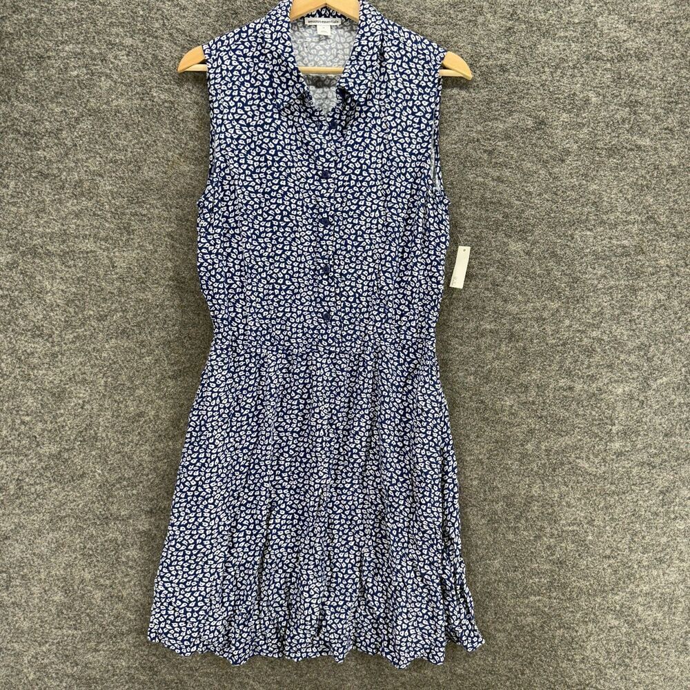 New Amazon Essentials Shirt Dress Women M Medium Blue Geometric Midi Collared